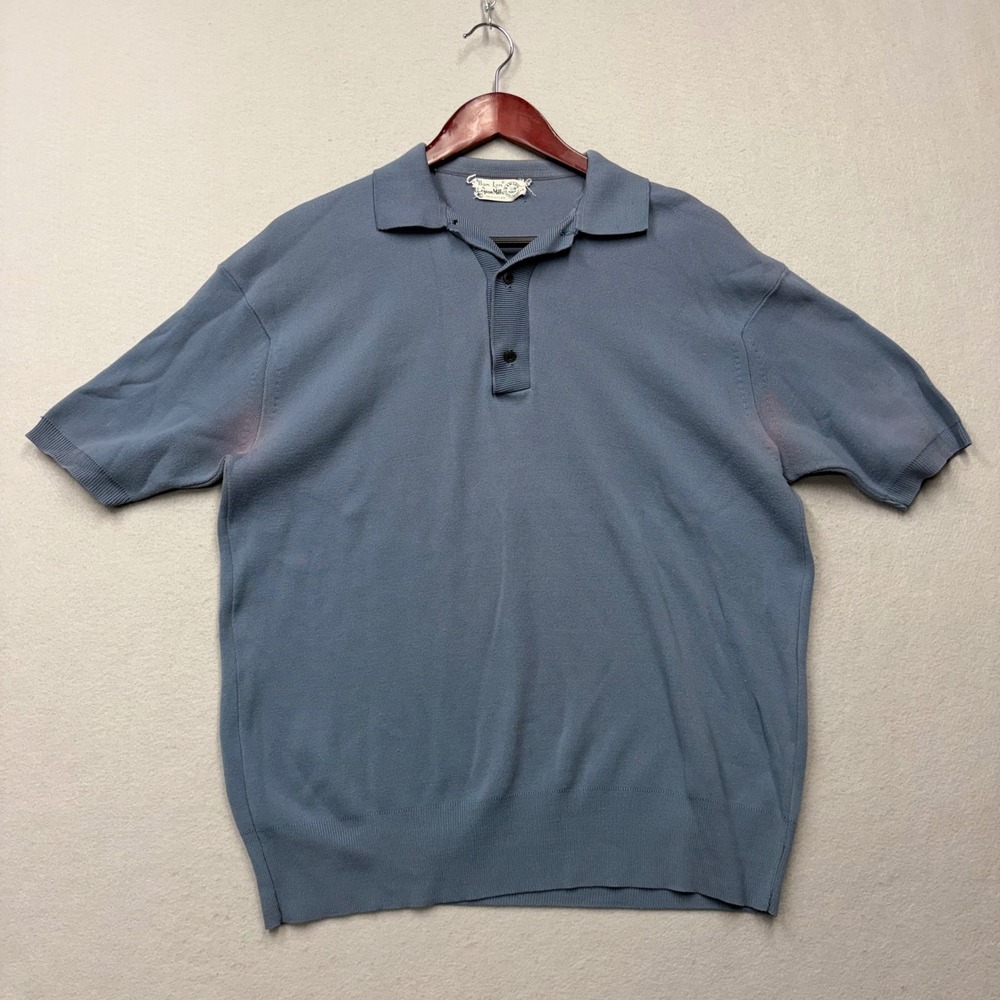 Ban-Lon Polo Shirt Mens Large Blue Vintage 60s Legion Mills Short Sleeve Knit